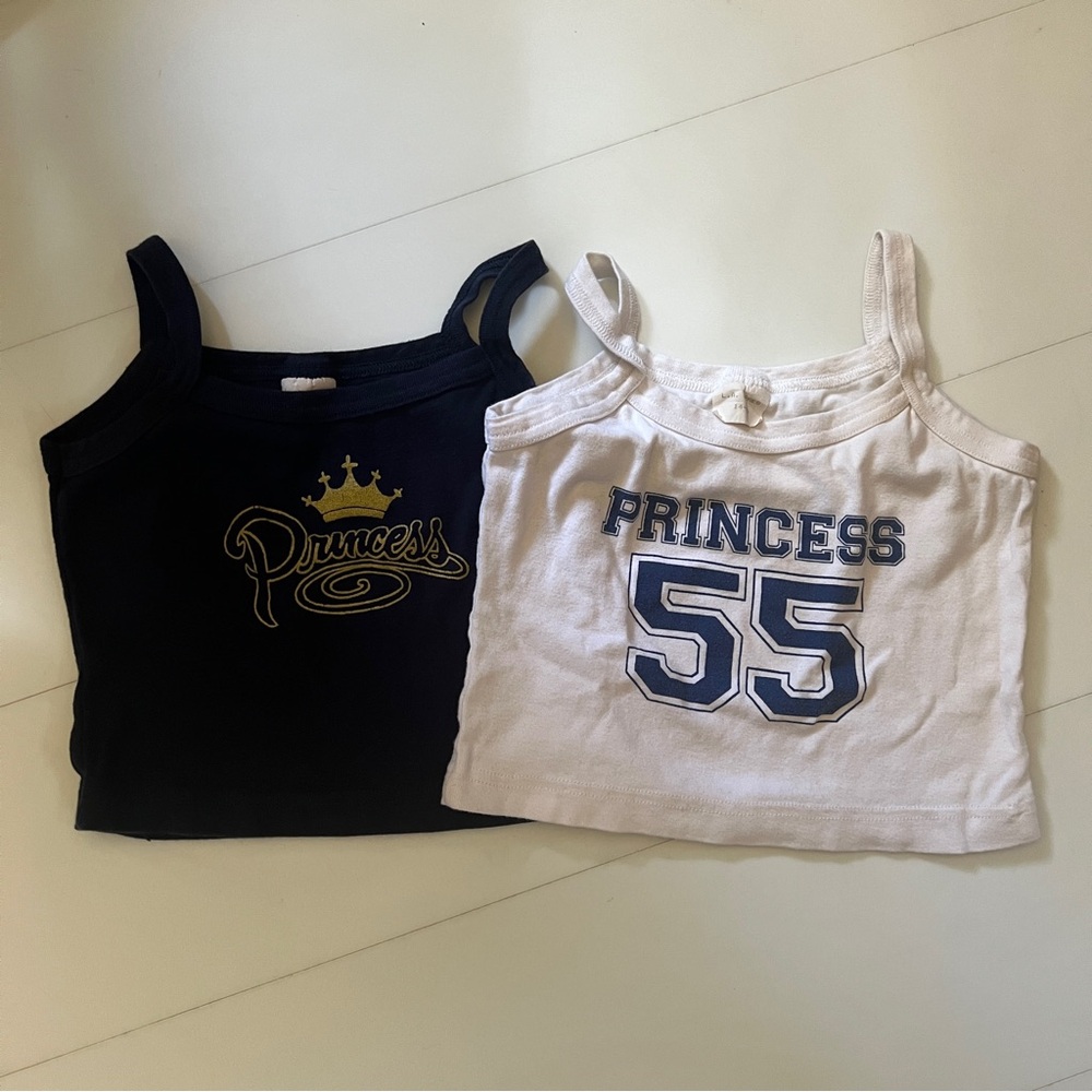 Set of girls/kids princess tank tops 14-16 months blue and white, blue and gold